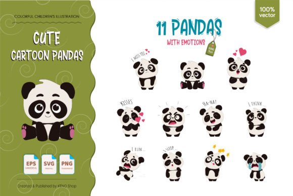11 Cute Cartoon Pandas Graphics & Illustrations